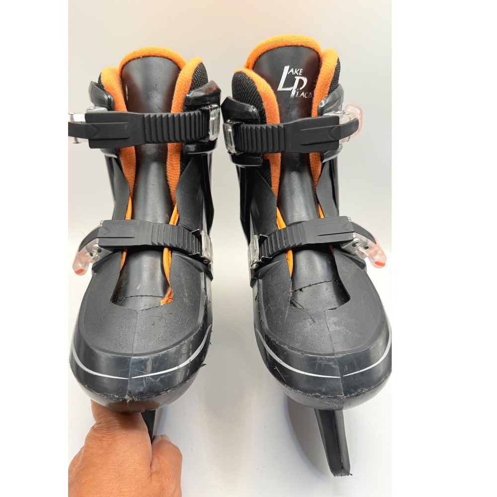 Lake Placid Nitro 7.7 Adjustable Ice Skates Kids 2-3-4 Black Orange LP101BM